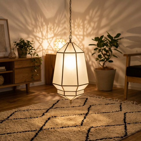 Handmade Moroccan Brass Lamp with Milky Glass - Home Decor (pl-2020)
