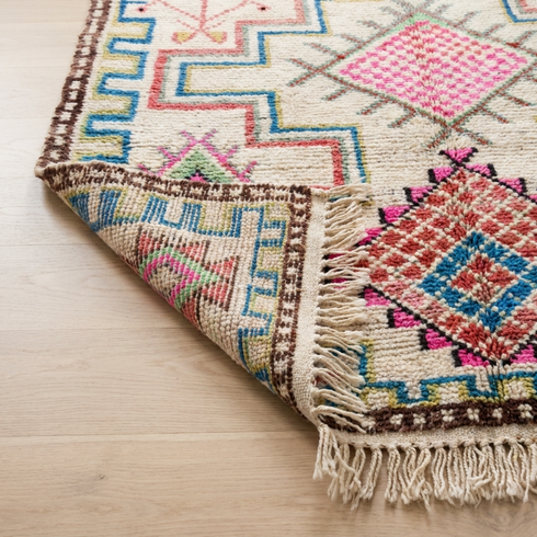 Authentic Handmade Azilal Rug – Natural Wool Moroccan Rug with Vibrant Tribal Geometric Design