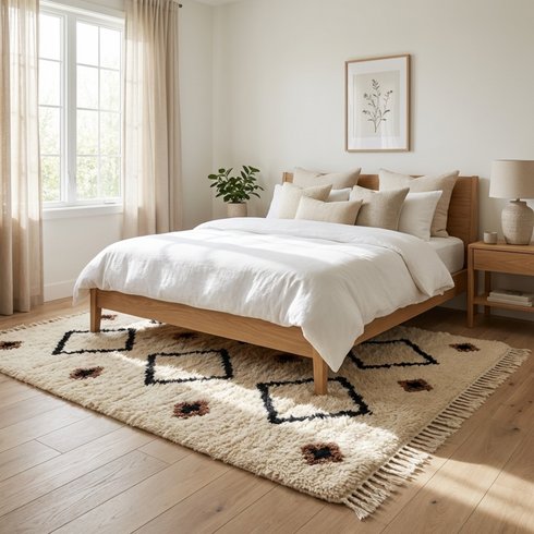 Authentic Beni Ourain Rug - High Pile Natural Wool - Boho Living Room Decor