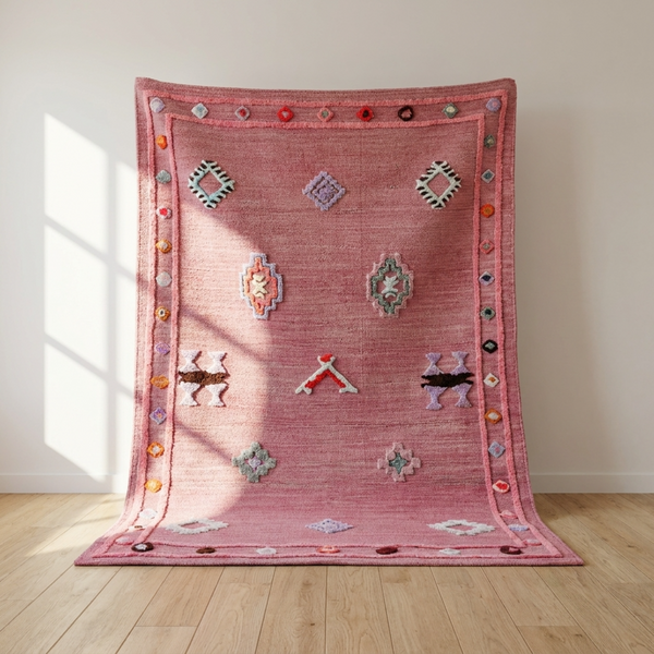 Azilal Rug – Pink Flatweave Diamond Wool Area Rug