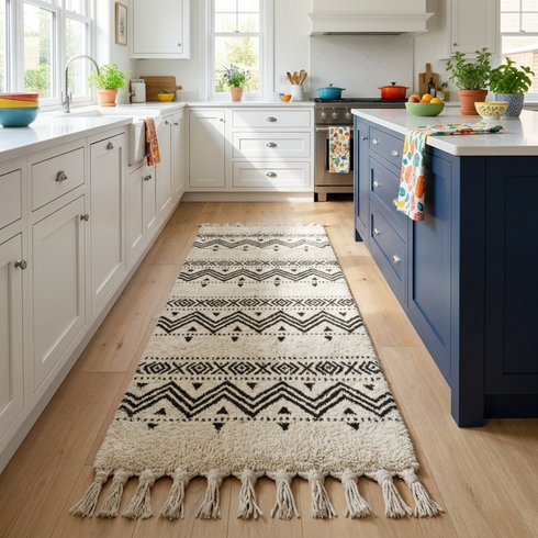 Moroccan Kilim Rug – Black & Ivory Flatweave Diamond Wool Area Rug