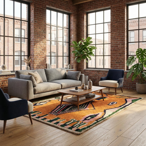 Orange Moroccan Boujaad Rug - Handmade Tribal Rug