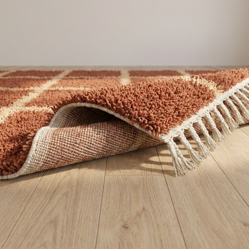Beni Ourain Rug – Terracotta Plush Geometric Wool Rug