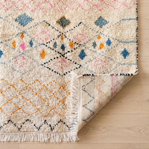 Handmade Azilal Rug - High Pile Natural Wool - Vibrant Boho Living Room Decor - Geometric Tribal Patterns