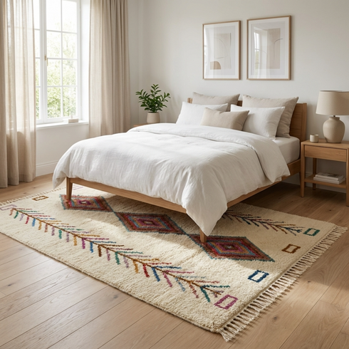 Handmade Azilal Rug – Plush Wool Boho Rug with Vibrant Geometric Moroccan Design