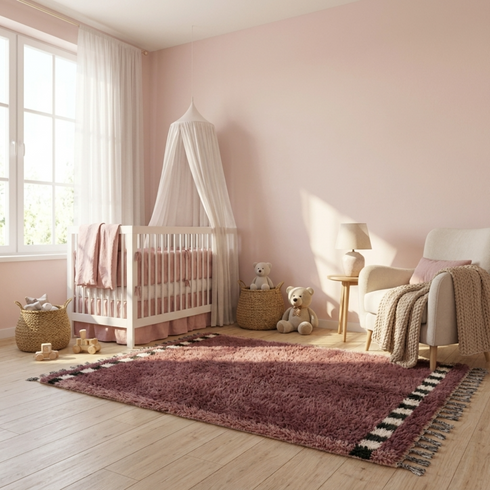 Beni Ourain Rug – Mauve Plush Geometric Wool Area Rug