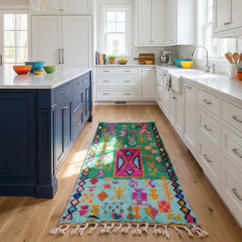 Handmade Azilal Moroccan Rug – Vibrant High Pile Wool Rug with Abstract Tribal Boho Design