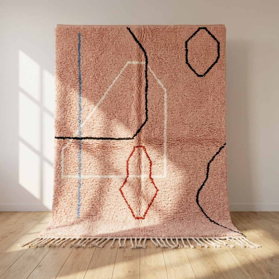 Moroccan Berber Rug – Pink Shaggy Abstract Wool Rug