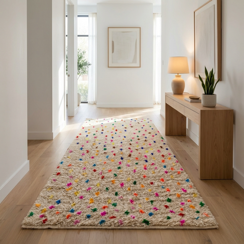 Handmade Azilal Rug - Shaggy Plush Wool - Vibrant Boho Living Room Decor