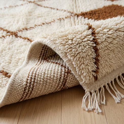 Beni Ourain Rug – Ivory High-Pile Geometric Wool Rug