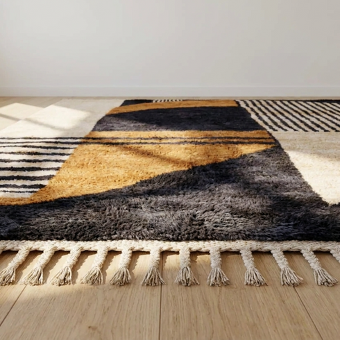 Moroccan Berber Rug – Multicolor High-Pile Striped Wool Rug