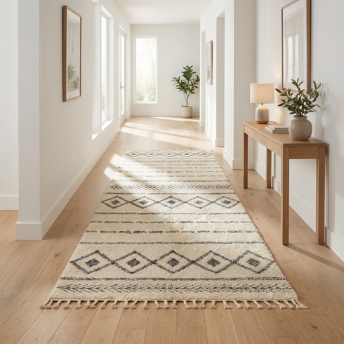 Moroccan Berber Rug – Ivory Flatweave Diamond Wool Area Rug
