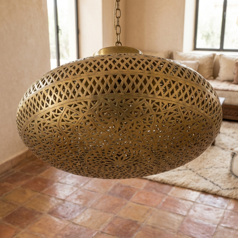 Moroccan Lantern – Brass Filigree Openwork Shadow-Casting