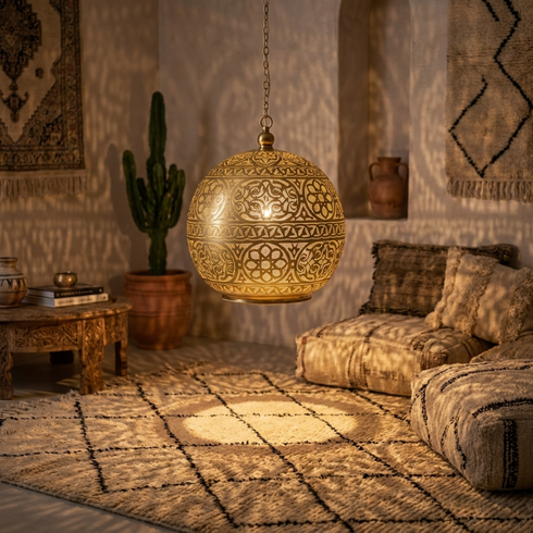 Moroccan Lantern – Brass Filigree