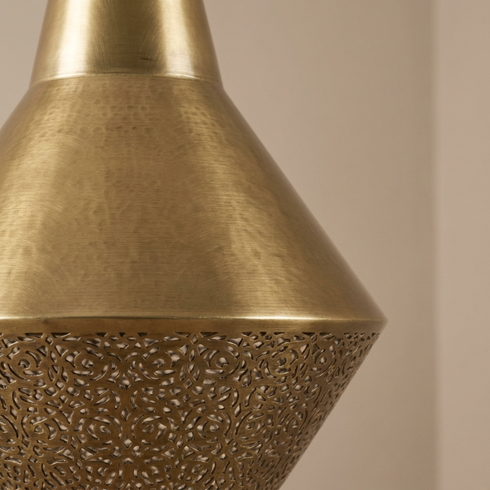 Handmade Moroccan Brass Lamp – Gold Pendant Light with Geometric Filigree Design for Kitchen Island Lighting