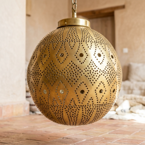 Moroccan Pendant Light – Filigree Openwork Brass Lamp Bedroom
