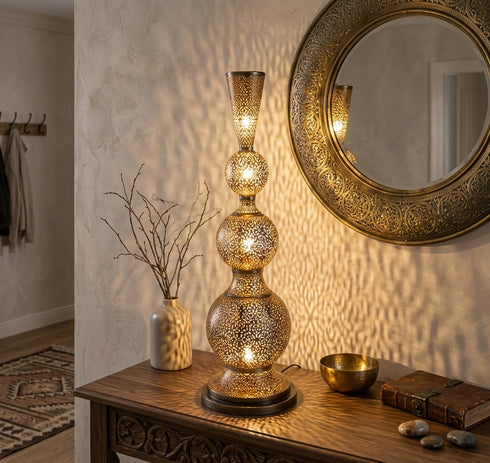 Moroccan Table Lamp – Filigree Brass Openwork Lamp