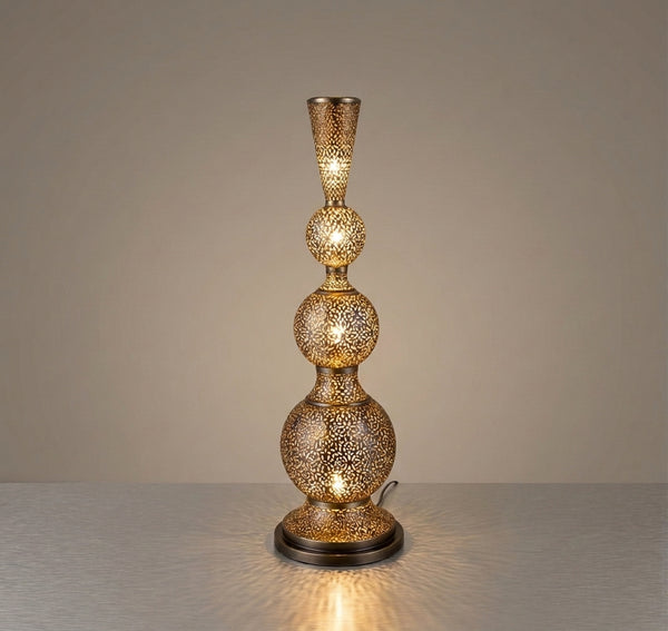 Moroccan Table Lamp – Filigree Brass Openwork Lamp