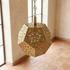 Authentic Moroccan Lamp – Gold Brass Pendant Light with Geometric Openwork Pattern for Bedroom Mood Lighting