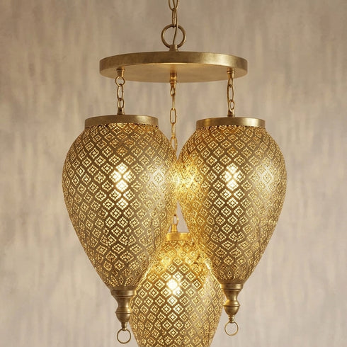 Moroccan Chandelier – Teardrop Jeweled Brass Lamp