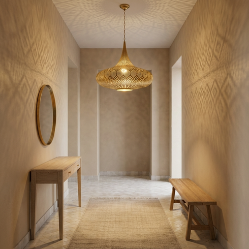 Moroccan Pendant Light – Perforated Brass Shadow-Casting Lamp