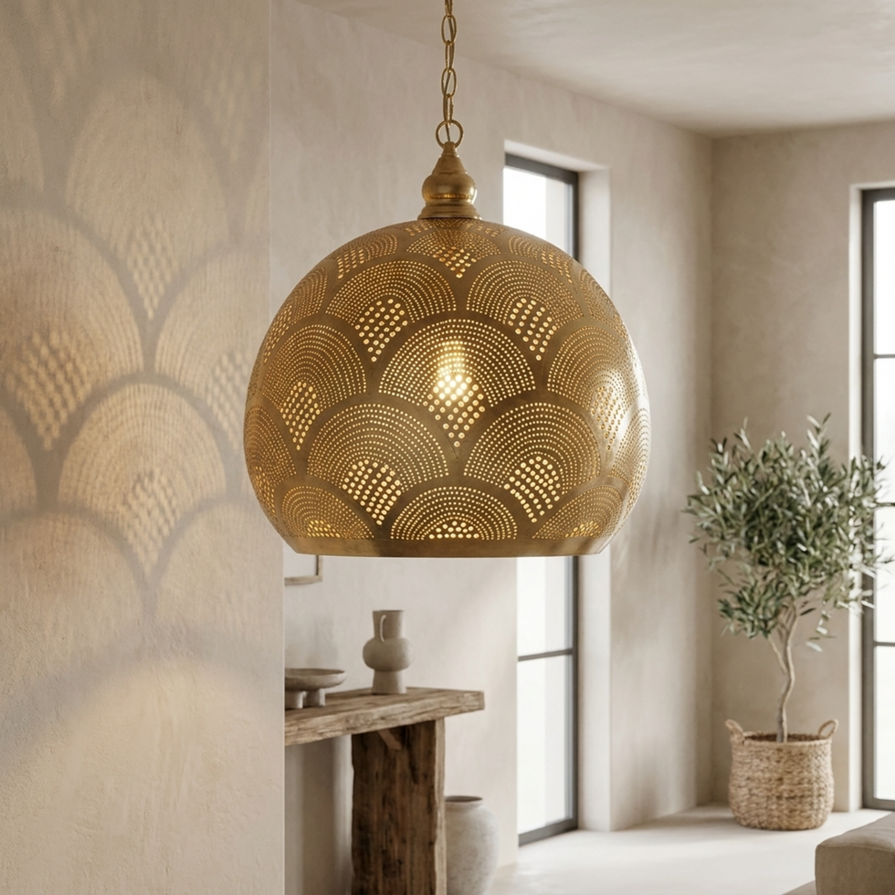 Moroccan Pendant Light – Filigree Brass Openwork Lamp Entryway