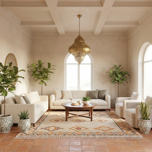 Handmade Moroccan Hanging Lamp - Gold Brass Finish - Intricate Shadow Casting