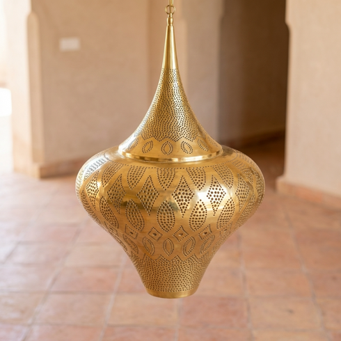 Authentic Handmade Moroccan Lamp – Oxidized Brass Teardrop Pendant Light for Cozy Boho Bedroom Decor