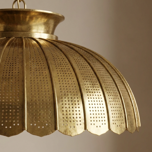 Authentic Handmade Moroccan Lamp – Gold Brass Dining Room Chandelier with Intricate Perforated Shadow Casting Design