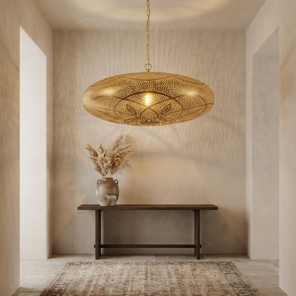 Filigree Brass Moroccan Pendant Light Living Room