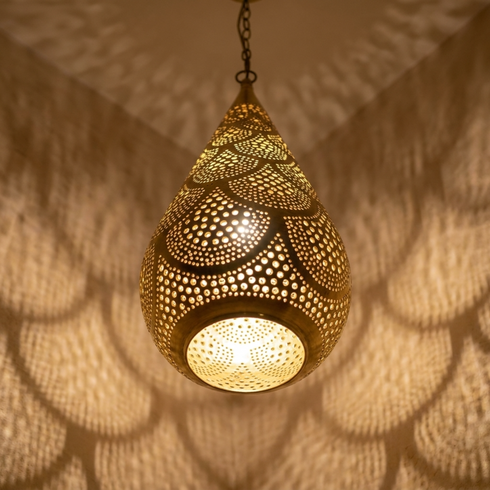 Moroccan Pendant Light – Brass Teardrop Perforated