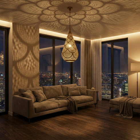 Moroccan Pendant Light – Brass Teardrop Perforated