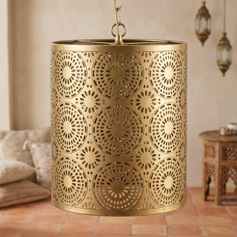 Handmade Moroccan Ceiling Light – Brass Filigree Openwork