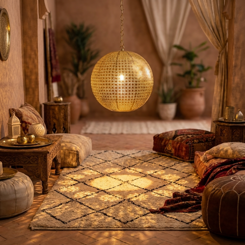 Moroccan Lantern – Brass Filigree Openwork Statement Light