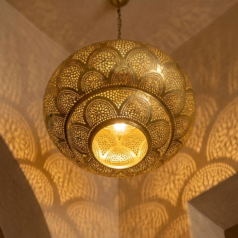 Globe Moroccan Pendant Light – Brass Scalloped Lamp