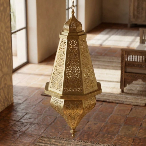 Moroccan Lantern – Floral Geometric Brass Lamp