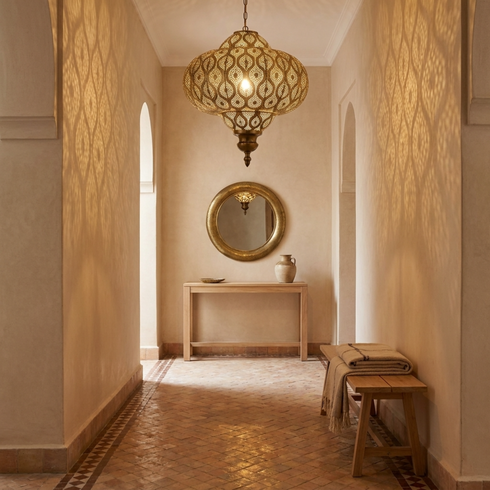 Authentic Handmade Moroccan Lamp – Oxidized Brass Pendant Light with Intricate Filigree Design for Living Room Decor