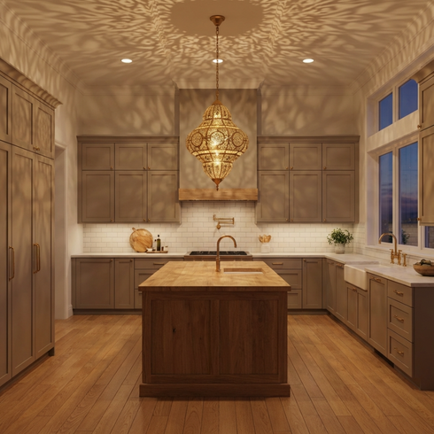 Handmade Moroccan Hanging Lamp - Gold Brass Finish - Intricate Shadow Casting