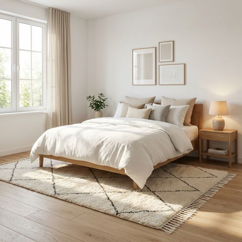 Authentic Beni Ourain Rug - High Pile Natural Wool - Modern Boho Decor