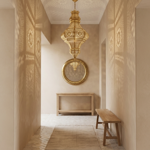 Moroccan Ceiling Light – Filigree Brass Openwork Lamp