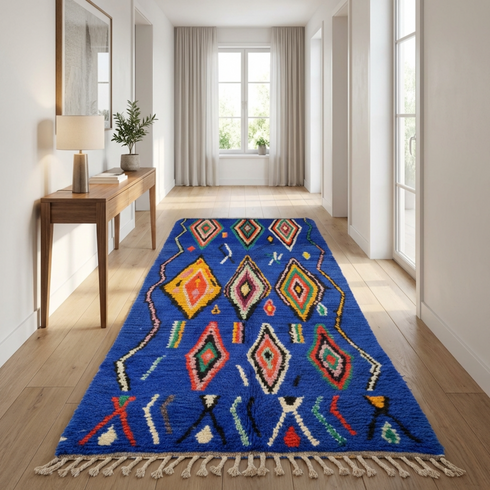 Handmade Blue Moroccan Wool Rug – Custom Berber Area Rug