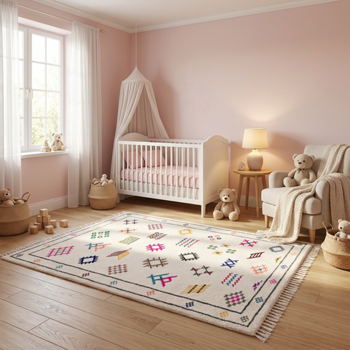 Handmade Azilal Rug - 100% Natural Wool - Vibrant Boho Living Room Decor