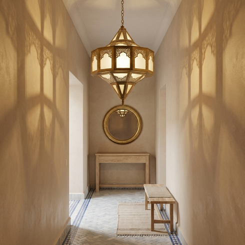 Handmade Moroccan Brass Lamp, Milky Glass Boho Lighting (pl-2021)