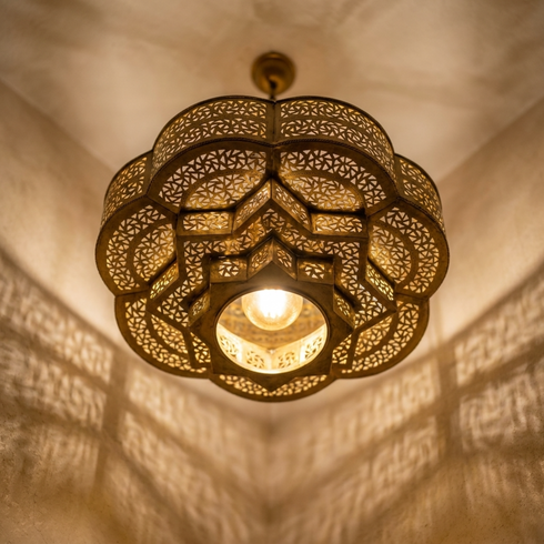 Authentic Handmade Moroccan Lamp – Custom Brass Chandelier with Intricate Filigree Design for Living Room Decor