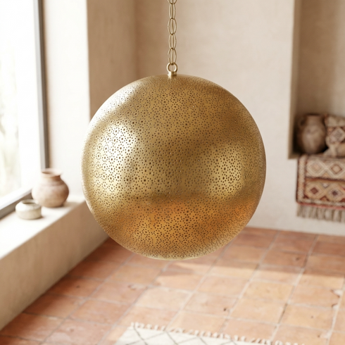 Moroccan Lantern – Brass Filigree Openwork Statement Light
