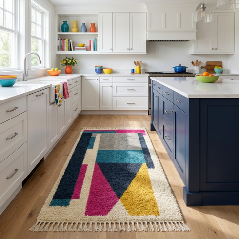 Moroccan Berber Rug – Multicolor Plush Geometric Wool Rug