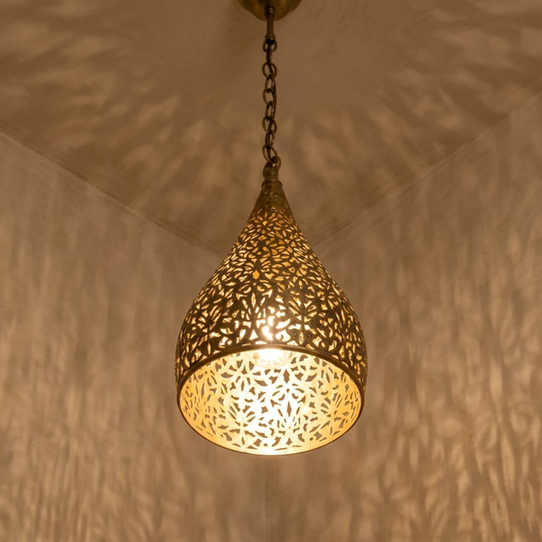 Moroccan Pendant Light – Teardrop Brass Shadow-Casting Lamp Filigree