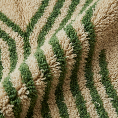 Beni Ourain Rug – Green Plush Striped Wool Rug