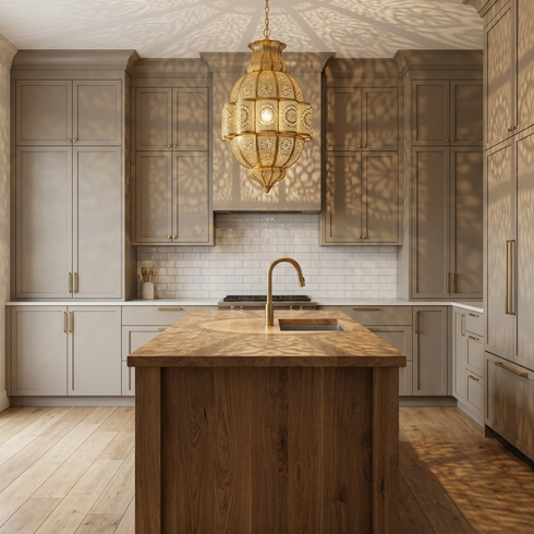Filigree Moroccan Chandelier – Brass Openwork Lamp Statement Light