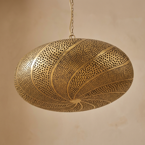 Moroccan Pendant Light – Filigree Openwork Brass Lamp Living Room